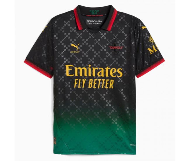 Maglia da calcio AC Milan x OFF-WHITE per adulti nera e verde acqua 2024