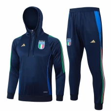Tuta da calcio tecnica con cappuccio da allenamento blu navy da uomo Italia 2024-25