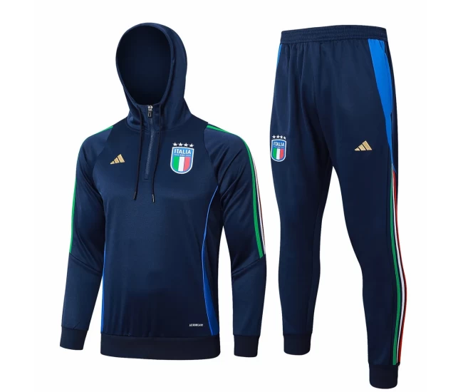 Tuta da calcio tecnica con cappuccio da allenamento blu navy da uomo Italia 2024-25